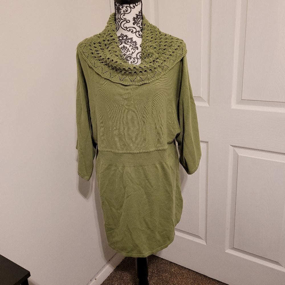 Valerie Bertinelli tunic Sweater dress with Crochet neckline